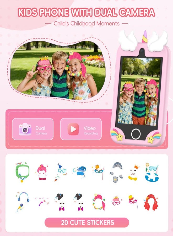 Sylvanthos Kids Smart Phone Toy - 3.5" Touchscreen with Dual Cameras, Learning, Fun Entertainment, 8 GB Card Toy Phone for Kids, Toddler Toy Phone for Girls Boys Age 3-12(Pink) - Image 5